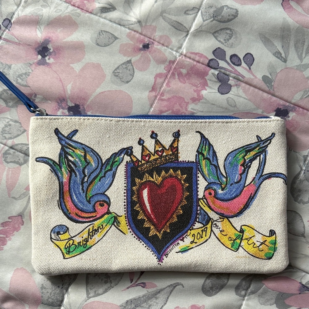NWOT Brighton 2019 Colorful Bird and Heart Canvas Pouch